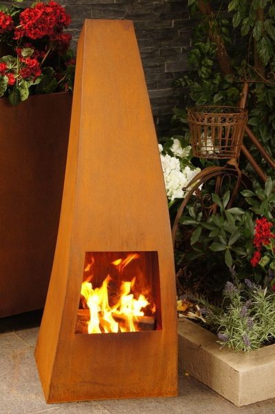 Corten Outdoor Fireplace With Cuboid Shape